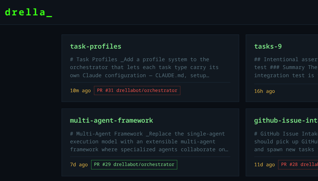 Factory dashboard showing the job picked up and running