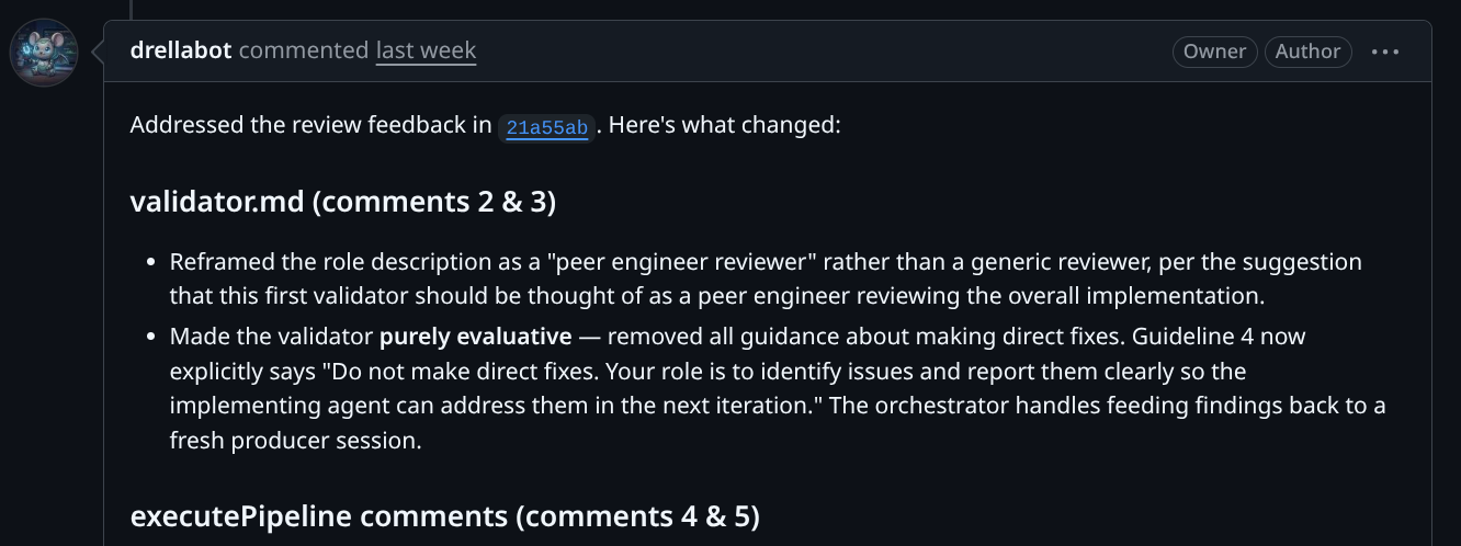 drellabot’s response to the review comment