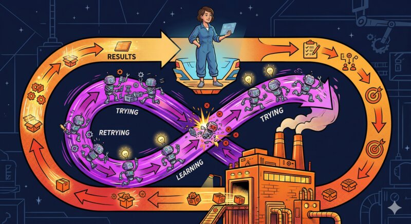 The feedback loop — inner AI cycle, outer human control